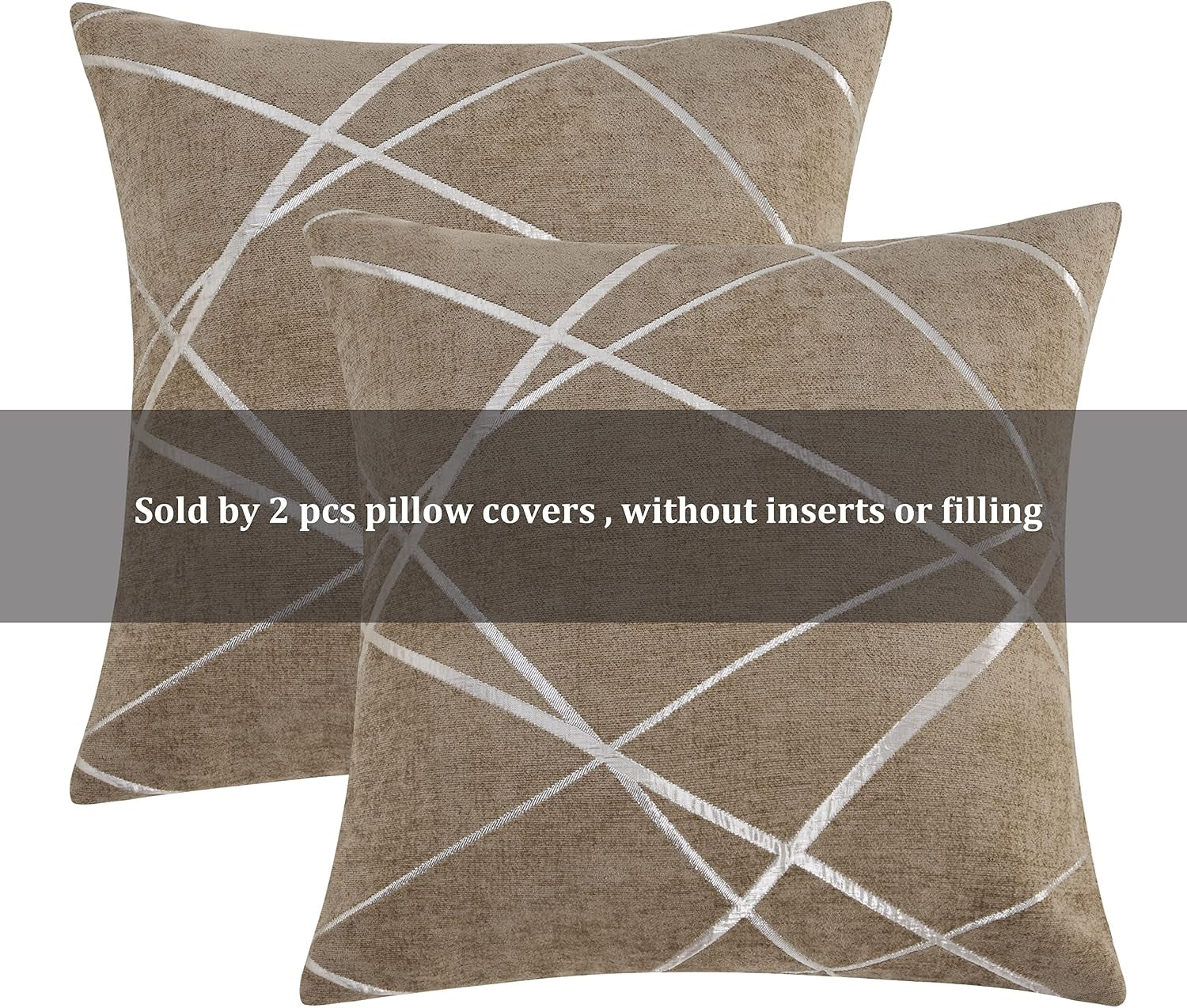 Decorative Couch Pillow Covers 24 X24,Sofa Thick Cushion Pillow Covers,Square Taupe Brown Luxury Pillows 2 Set
