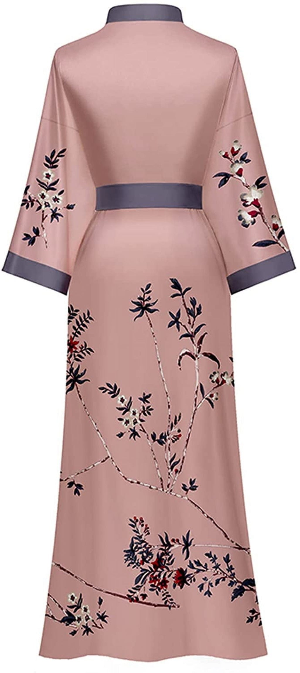 Long Silky Kimono Robes for Women Lightweight Silky Satin Floral Bathrobe Soft Cozy Ladies Housecoat Loungewear