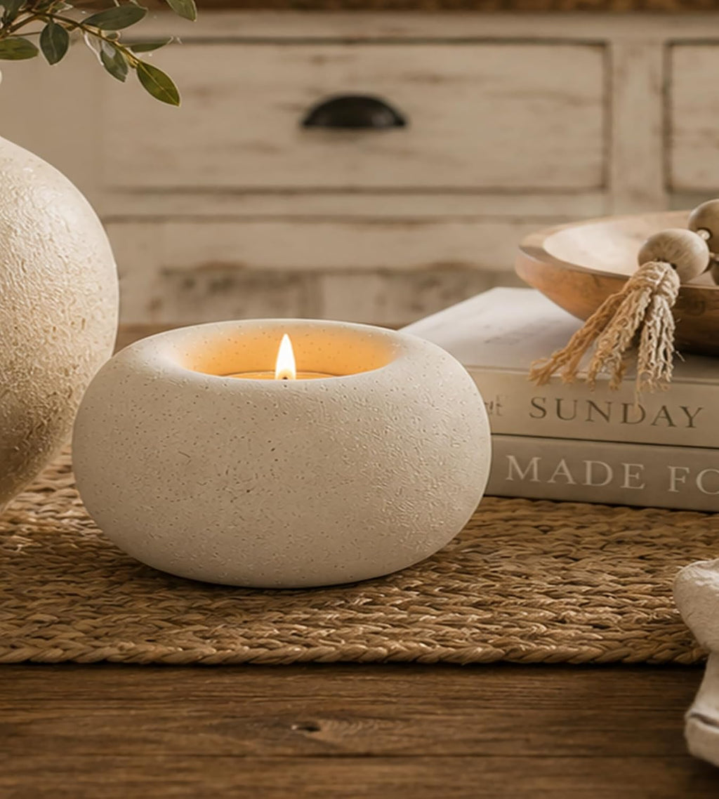 White Ceramic Candle Holder Home Table Decor - Farmhouse Tea Light Holders | Boho Heart Shaped Minimalist Decorative Candle Holder for Coffee Table Centerpiece Wedding Dining Living Roomhouse Decoration