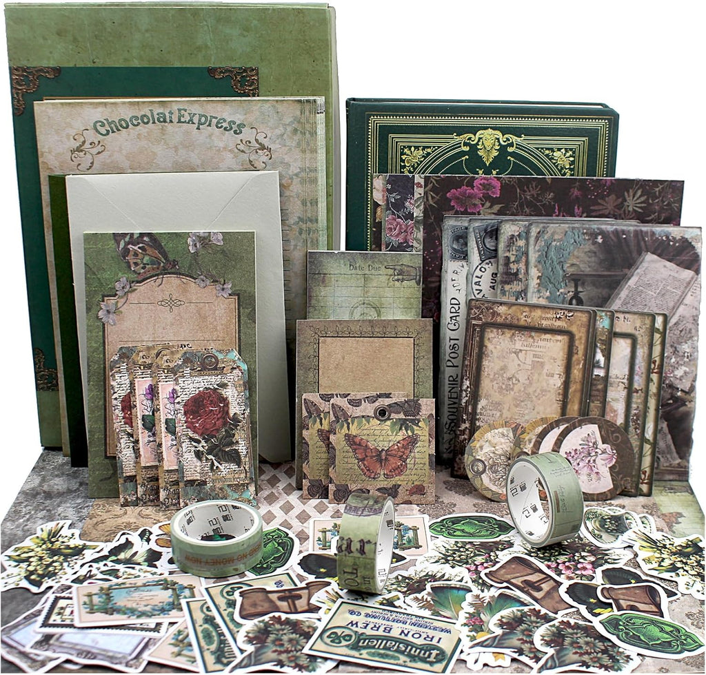 Vintage Scrapbooking Supplies Kit, 185Pcs Junk Journal Kit with Scrapbook Paper Sticker Aesthetic Notebook Scrapbook Kit, Art Craft DIY Gift for Adult Women