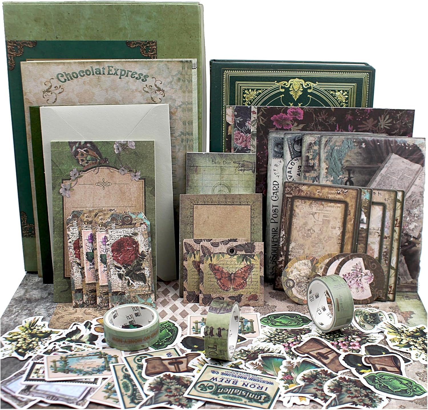 Vintage Scrapbooking Supplies Kit, 185Pcs Junk Journal Kit with Scrapbook Paper Sticker Aesthetic Notebook Scrapbook Kit, Art Craft DIY Gift for Adult Women