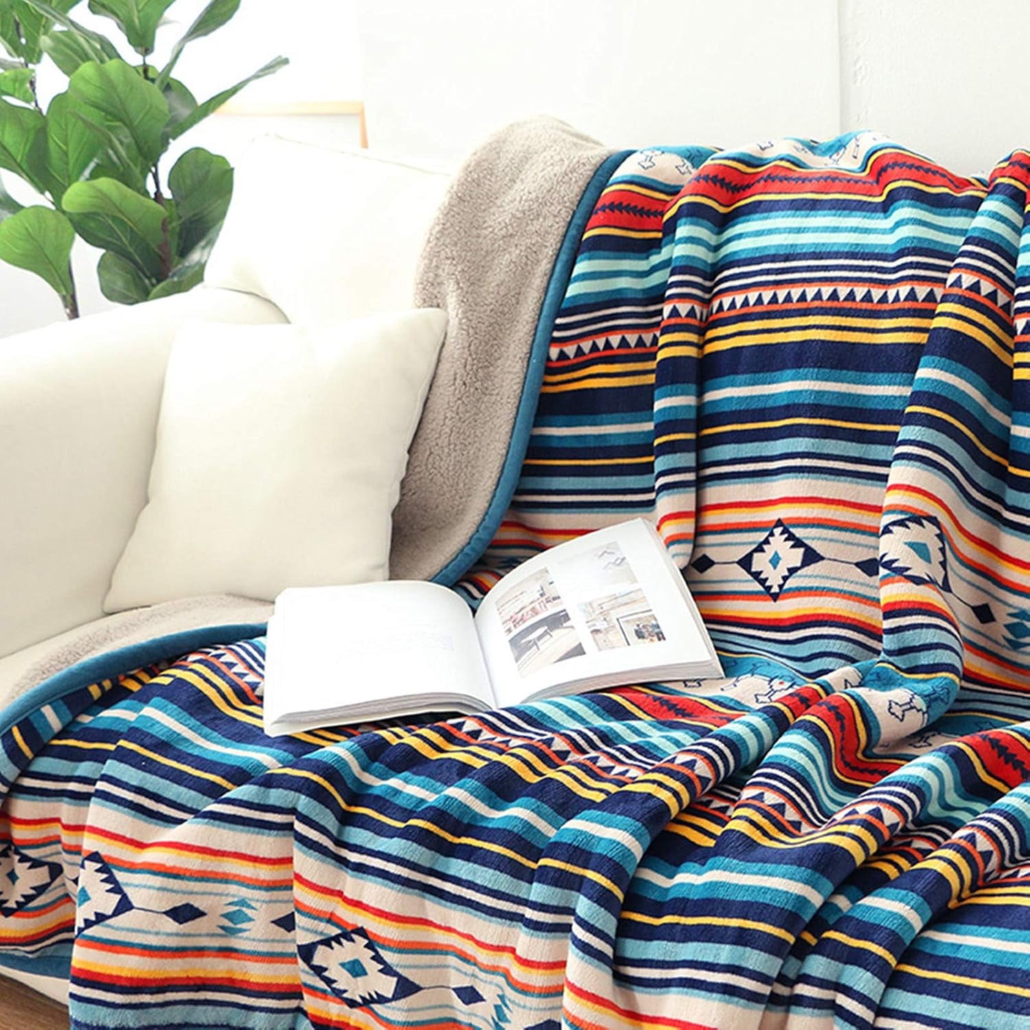 Large Bed Blankets 60 X 80 Inch for Bed, Sofa, Couch and Camping Fuzzy Warm Bohemian Fleece Blanket Twin Size
