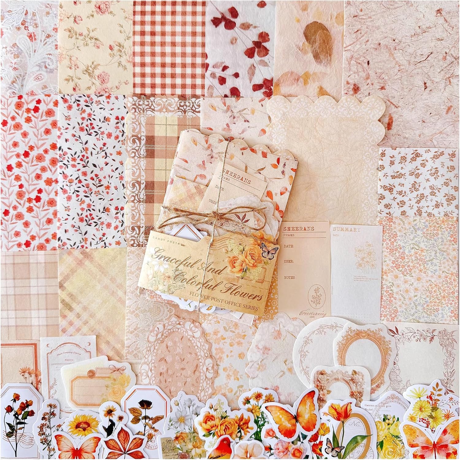 100Pcs Vintage Floral Scrapbook Paper Journaling Stickers Assorted Set, Material Paper Memo Junk Journal Supplies for Bullet Journaling Retro Crafts Planner Collage Card Album