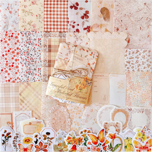 100Pcs Vintage Floral Scrapbook Paper Journaling Stickers Assorted Set, Material Paper Memo Junk Journal Supplies for Bullet Journaling Retro Crafts Planner Collage Card Album