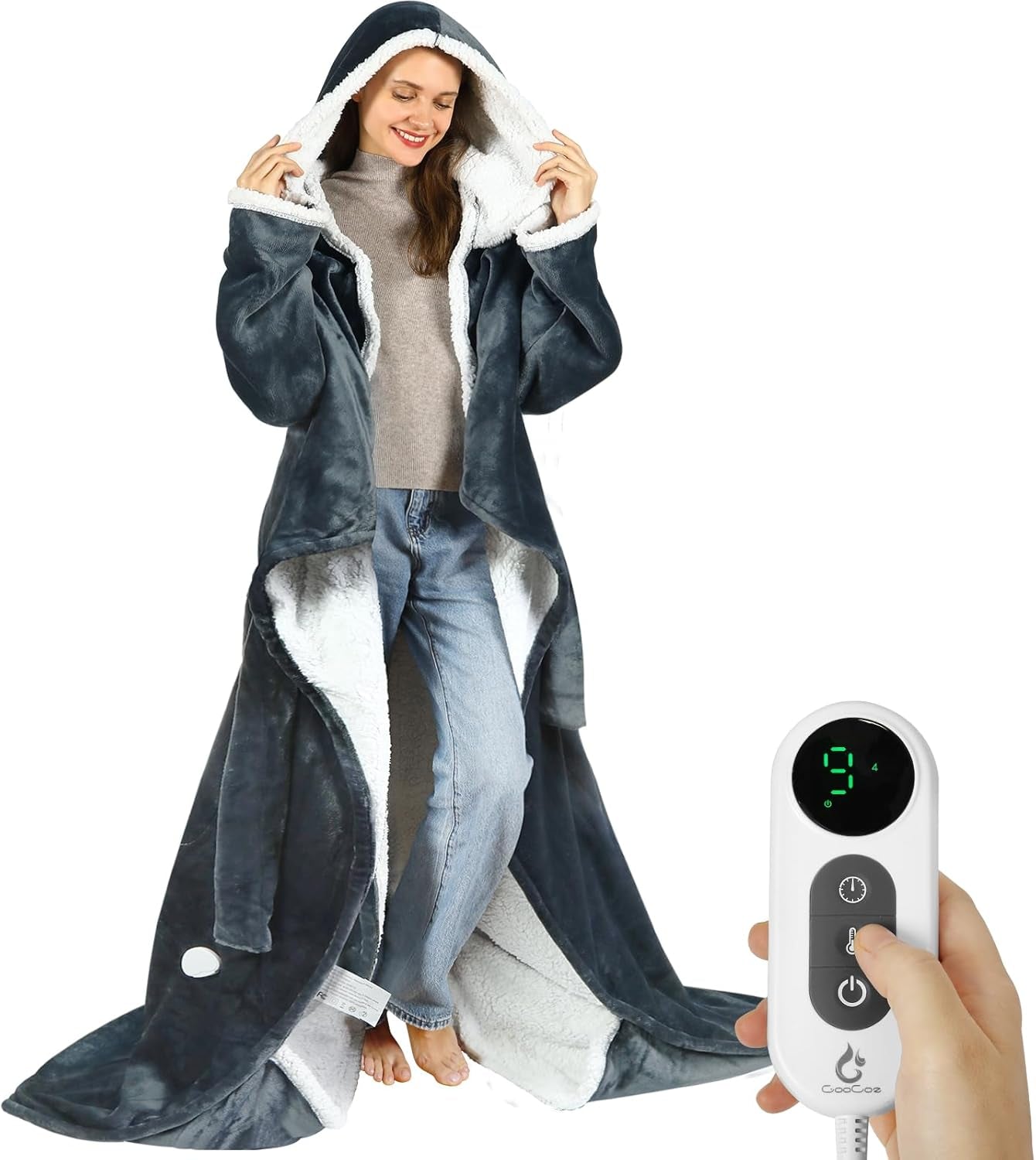 Wearable Heated Blankets, Electric Snuggle Blanket Heated Robe | with Foot Pockets, Sleeves, Hood, Waist Belt, 50"X70" Wearable Electric Heating Throw Blanket, 9 Heat Settings, 4 Timers