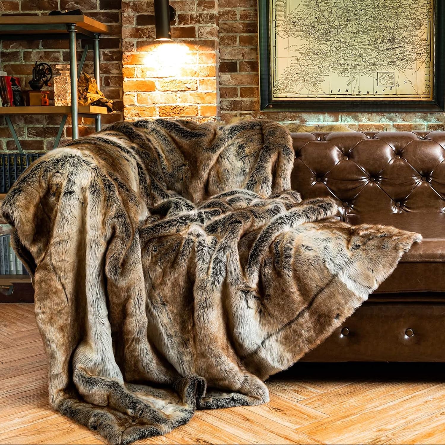 BATTILO Luxury Brown Faux Fur Throw Blanket for Couch,50"X60", Shaggy | Super Thick Warm Elegant Cozy Plush Furry Fuzzy Fluffy Faux Fur Blankets for Bed, Sofa, Living Room, Home Decor
