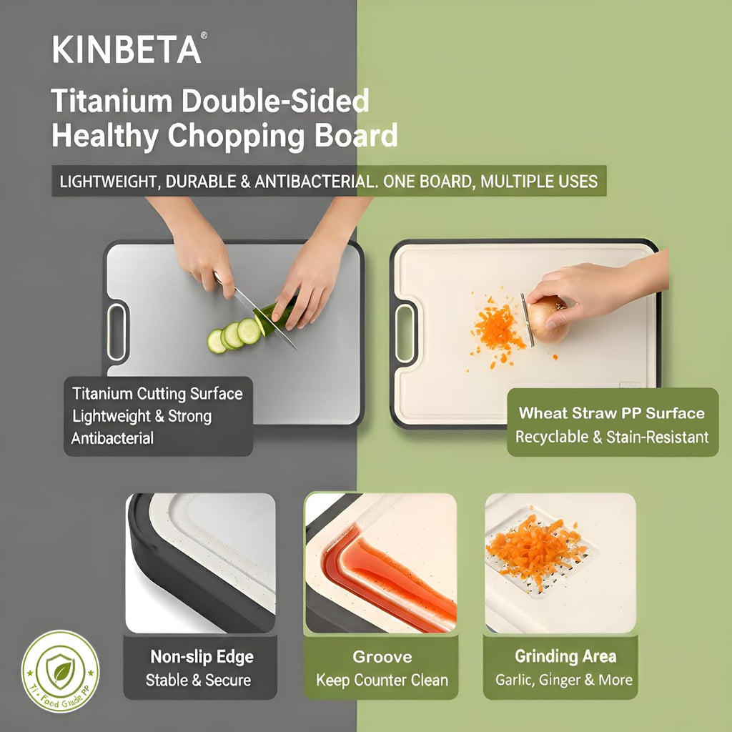 Titanium Cutting Board for Kitchen, Double Sided 2-In-1 Chopping Board with Grinding Area, Food Grade Non Toxic Metal Cutting Board for Meat & Veggies, Easy to Clean, Large Size 16"×11"
