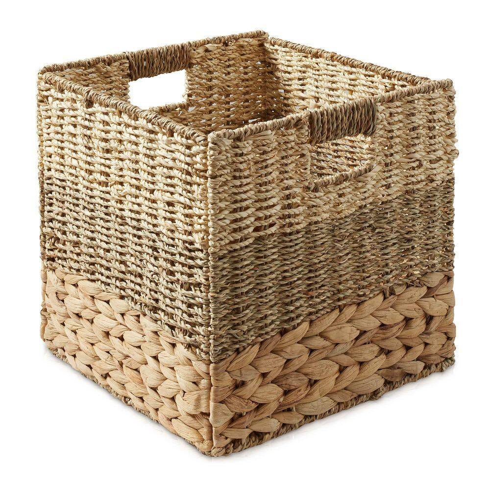 Brown Mixed Weave 10.5 In. X 10.5 In. Wicker Hyacinth Decorative Basket Storage Cube Set of 4