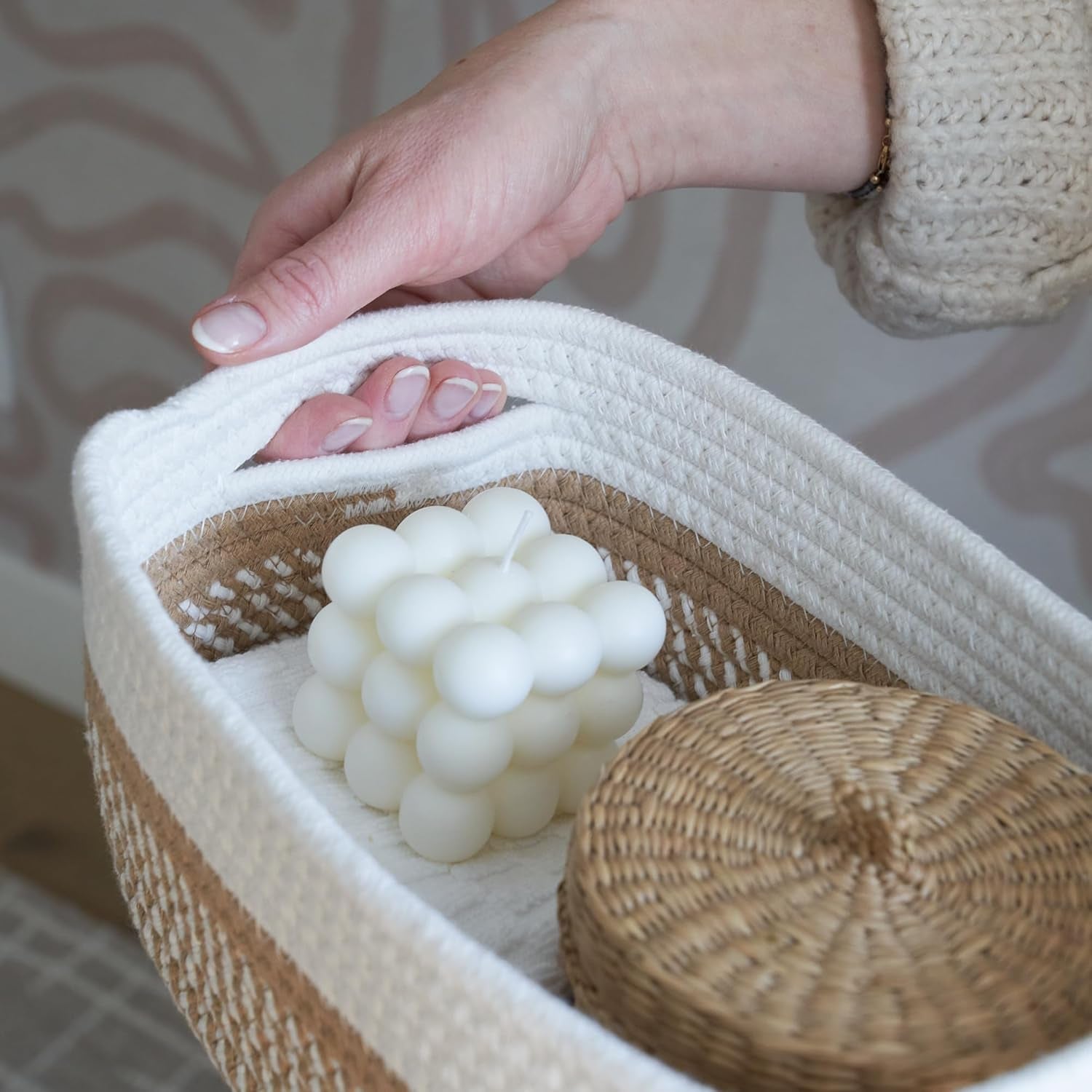 Beautiful Storage Basket Set of 3 - Sturdy Jute Rope Baskets for Shelves Are Perfect for Organizing Your Home - Quality Storage Bins Easily Fit with Any Nursery or Bedroom Decor