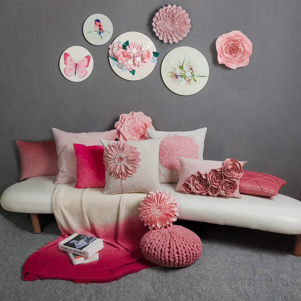 3D Rectangle Velvet Rose Throw Pillow Covers for Modern Decoration and Gift 12 X 20 Inch Rose Gold