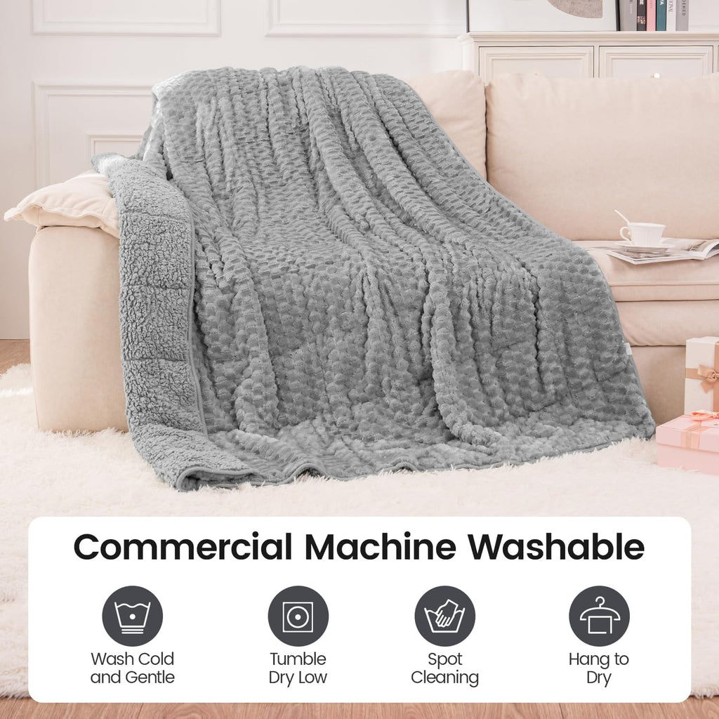 Super Fuzzy Soft Fleece Sherpa Weighted Blanket 20 Lbs for Adults, 3D Imitation Turtle Shell Luxury Weighted Throw for Better Sleep, Dual Sided Cozy Heavy Blankets for Couch Bed, Grey, 60" X 80"