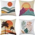 Tropical Pillow Covers 18X18 Inch Summer Decorative Pillow Covers Set of 4 | Double Sided Printing, Sunset Coastal Palm Leaves Beach Decorative Throw Pillow Cases, for Sofa Couch Porch Bed Living Room