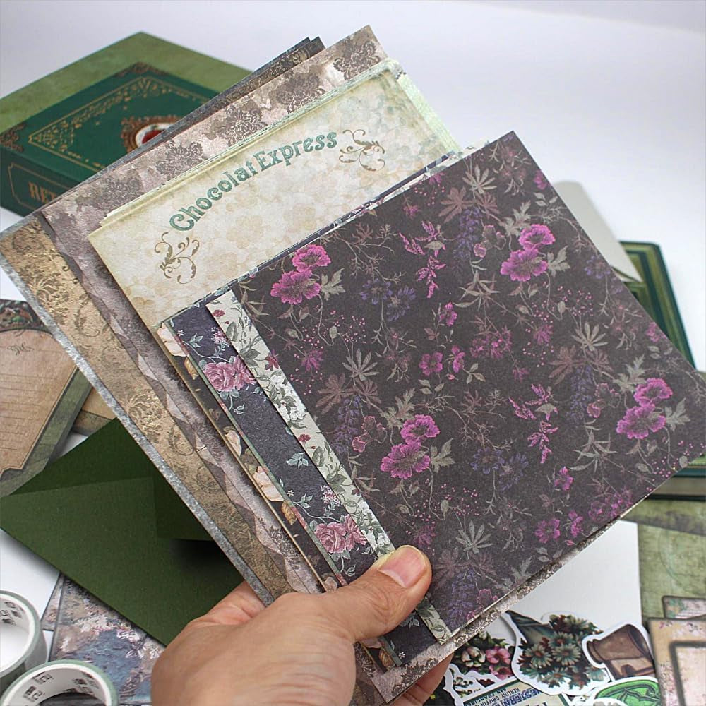 Vintage Scrapbooking Supplies Kit, 185Pcs Junk Journal Kit with Scrapbook Paper Sticker Aesthetic Notebook Scrapbook Kit, Art Craft DIY Gift for Adult Women