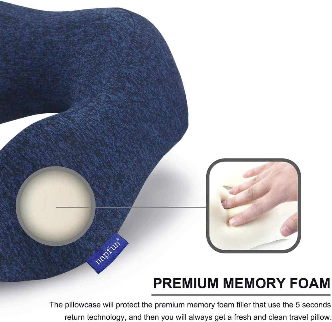 Neck Pillow for Traveling, Upgraded Travel Neck Pillow for Airplane 100% Pure Memory Foam Travel Pillow for Flight Headrest Sleep, Portable Plane Accessories, Blue