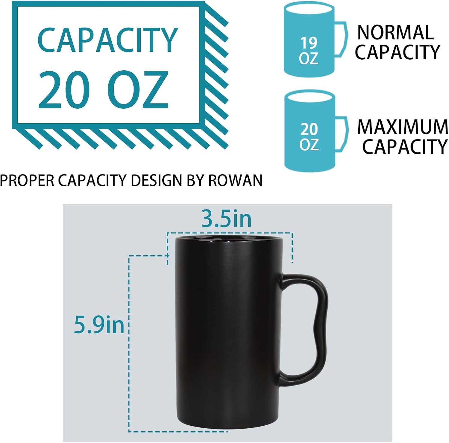 20 Oz Large Ceramic Coffee Mugs,Tall Latte Cups with Big M Handle,600Ml Oversized Bulk Beer Cappuccino,Espresso XL Porcelain Cup Set of 2 for Men and Women Gifts White