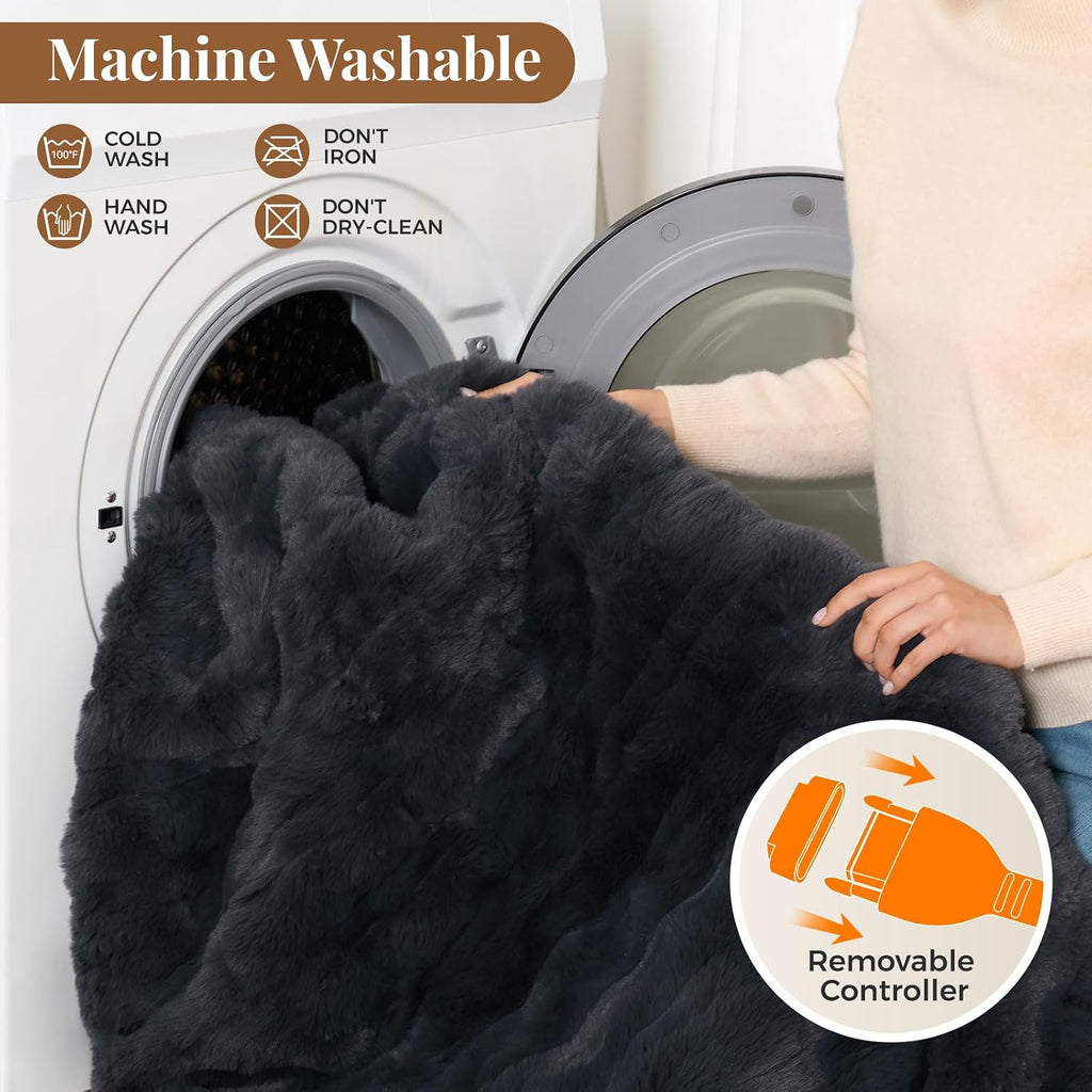 Wearable Heated Blanket Hoodie, Luxury Faux Fur & Sherpa Electric Throw Blanket, Heated Shawl Wraps Poncho with Pockets for Women Men, 3 Heat Levels & 12H Timer, ETL & FCC Certified, 40"X70",Dark Grey