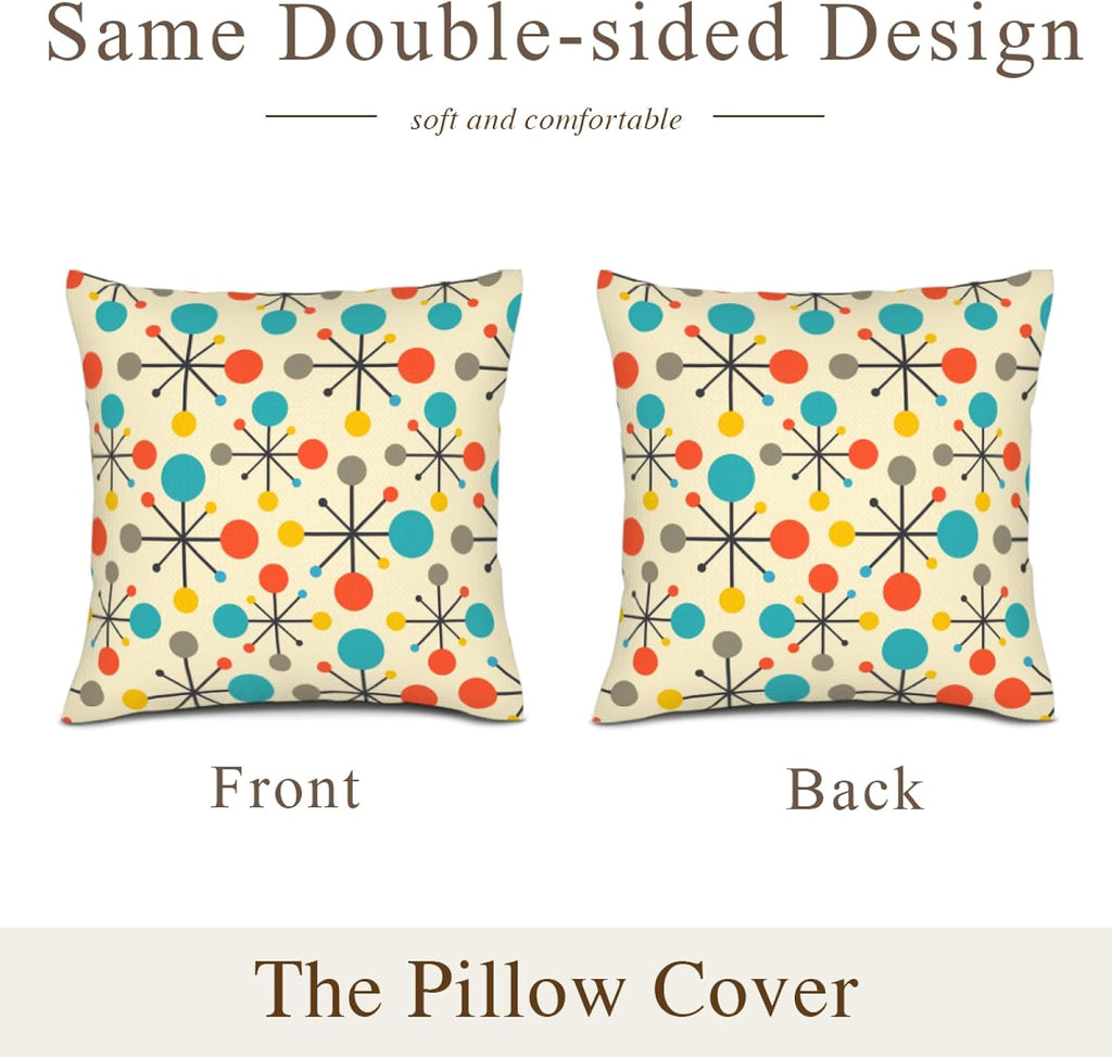 Mid Century Modern Atomic Throw Pillows Covers 18"X18" Set of 2, Retro Decorative Pillow Cases for Couch Sofa Living Room,Yellow Cushion Covers