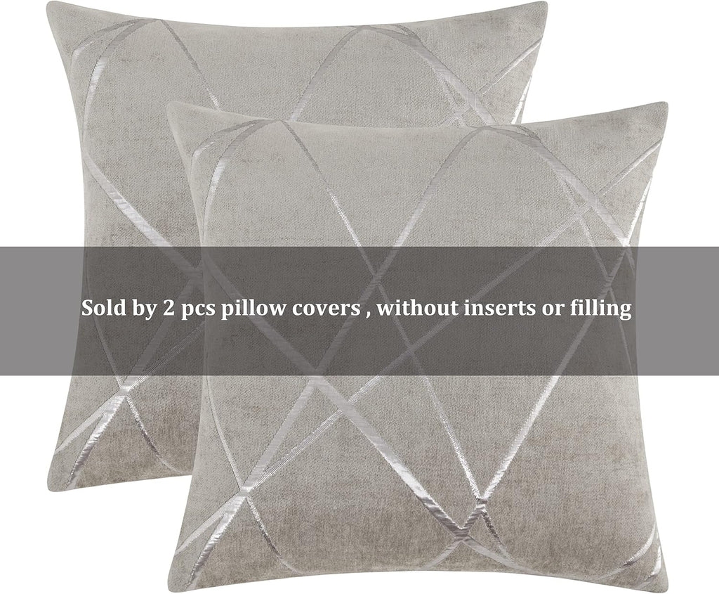 Decorative Couch Pillow Covers 22 X22,Sofa Thick Cushion Pillow Covers,Square Grey Luxury Pillows 2 Set