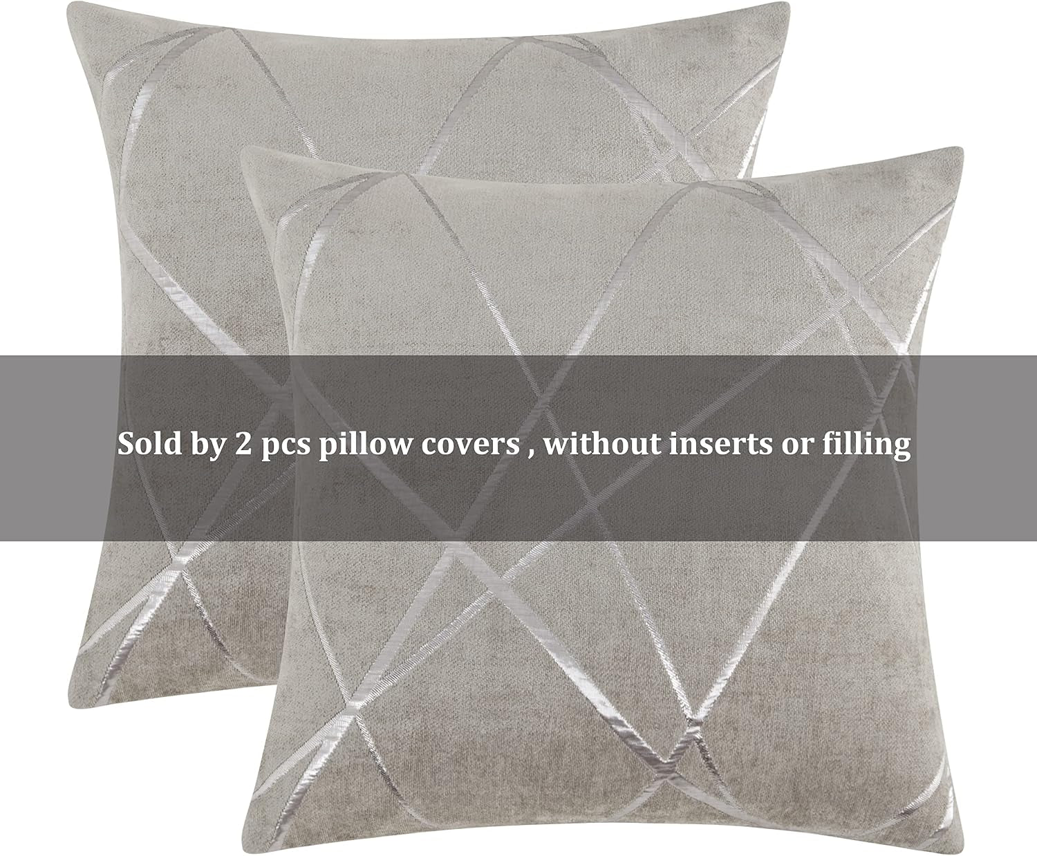 Decorative Couch Pillow Covers 22 X22,Sofa Thick Cushion Pillow Covers,Square Grey Luxury Pillows 2 Set