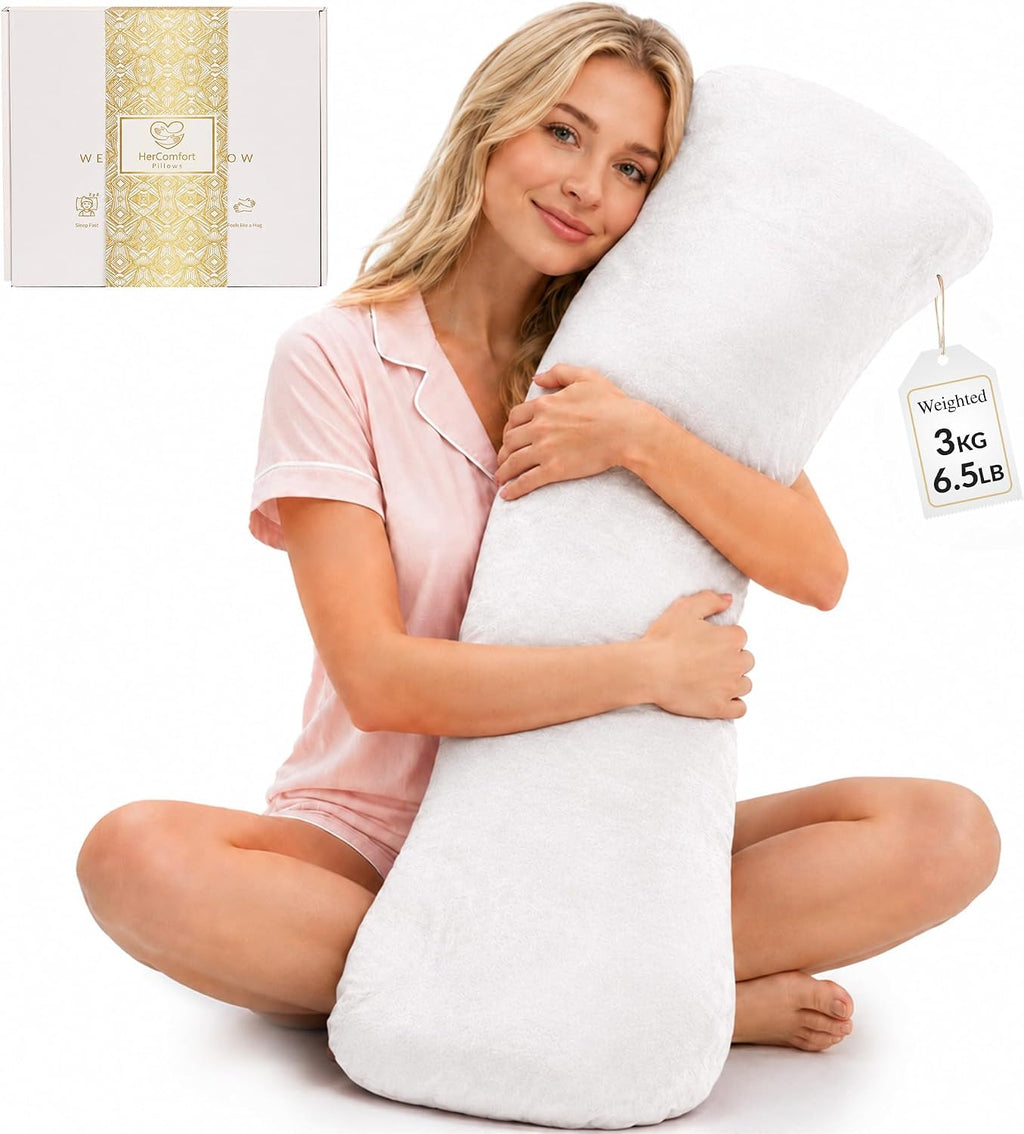 Weighted Pillow for Adults 6.5Lbs | 41" X 12" | Sleep Better & Feel Calm | Weighted Body Pillow for Stress Relief | Sleeping Hugging Pillows for Adults | Gift Women | Side Sleeping
