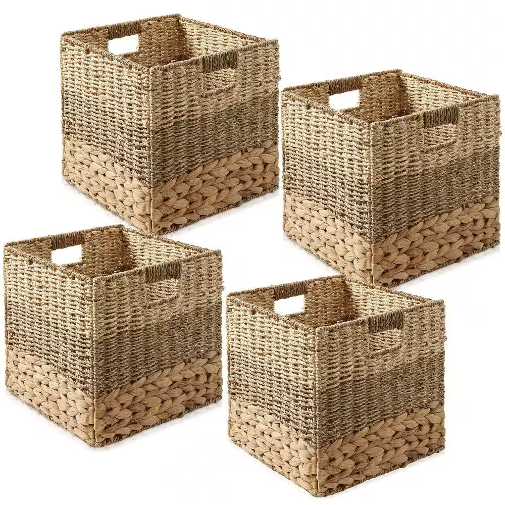 Brown Mixed Weave 10.5 In. X 10.5 In. Wicker Hyacinth Decorative Basket Storage Cube Set of 4