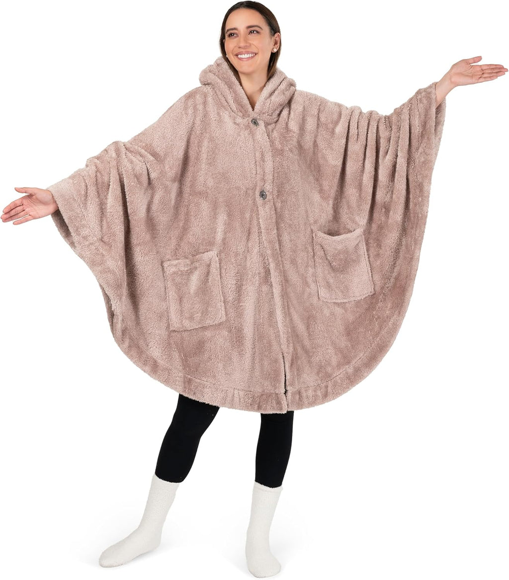 Hooded Blanket Poncho for Women, Wearable Sherpa Fleece Wrap with Pockets, Cozy Shawl Gift for Mom Grandma Wife