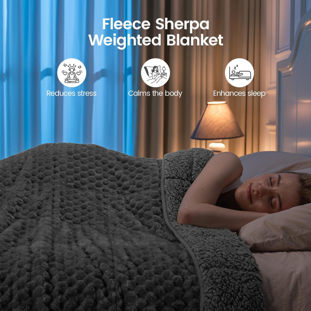 Super Fuzzy Soft Fleece Sherpa Weighted Blanket 20 Lbs for Adults, 3D Imitation Turtle Shell Luxury Weighted Throw for Better Sleep, Dual Sided Cozy Heavy Blankets for Couch Bed, Grey, 60" X 80"