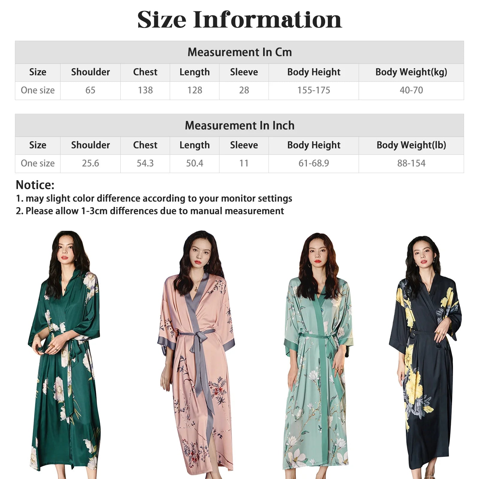 Long Silky Kimono Robes for Women Lightweight Silky Satin Floral Bathrobe Soft Cozy Ladies Housecoat Loungewear