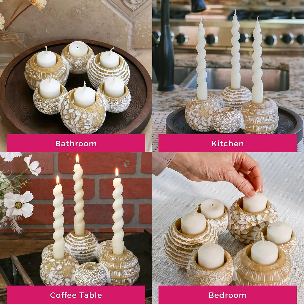 2-In-1 Gold Candle Holder Centerpiece for 6 Candles – Tealight & Taper Candle Holder, Gold Table Decor for Dining Room, Coffee Table, Boho, Rustic or Modern Home Decor