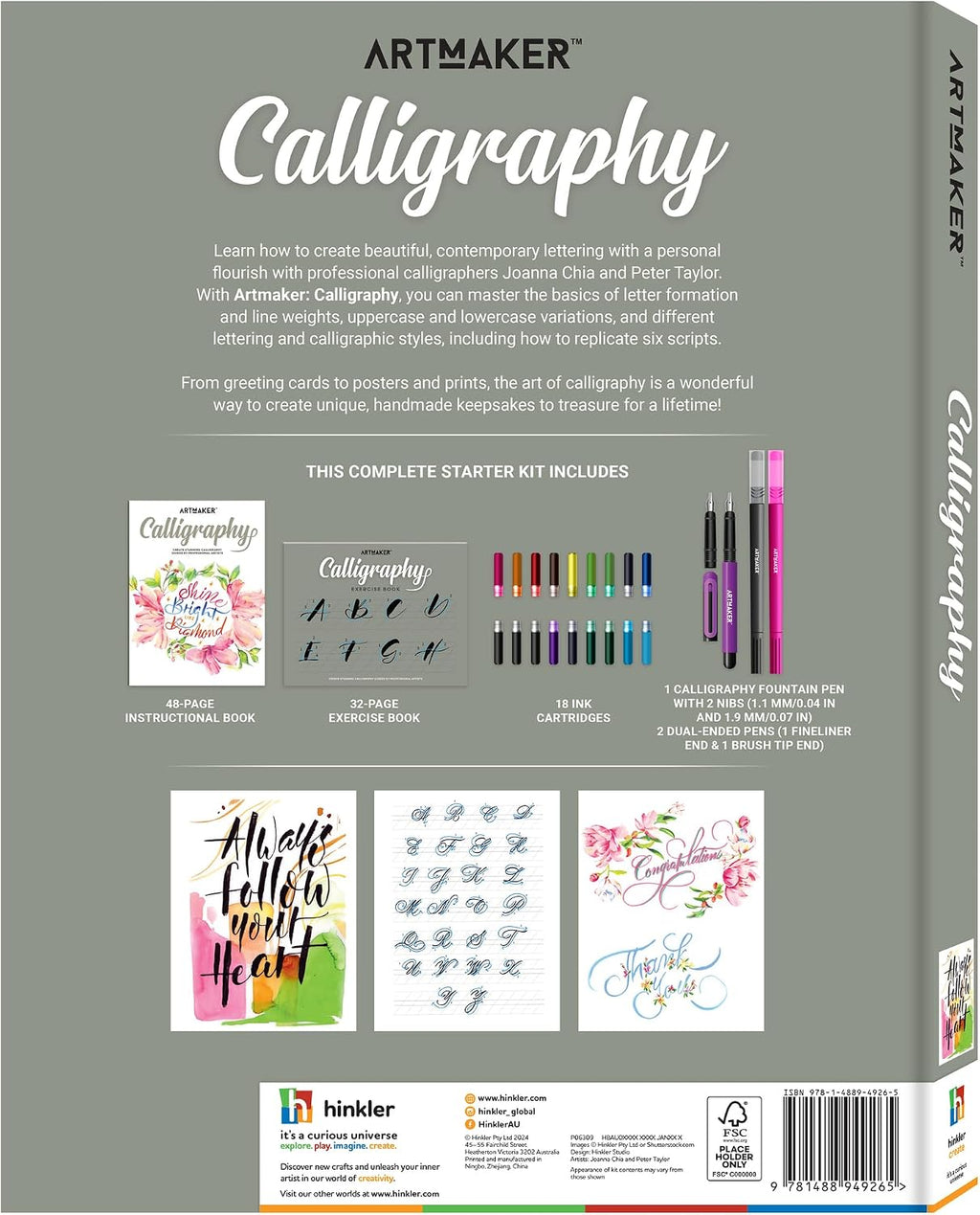 Art Maker: Calligraphy - Complete Starter Kit, Pocket Studio, Instruction Book, Fountain Pen, Dual-Tip Pens, Nibs & Ink Cartridges, Lettering Supplies