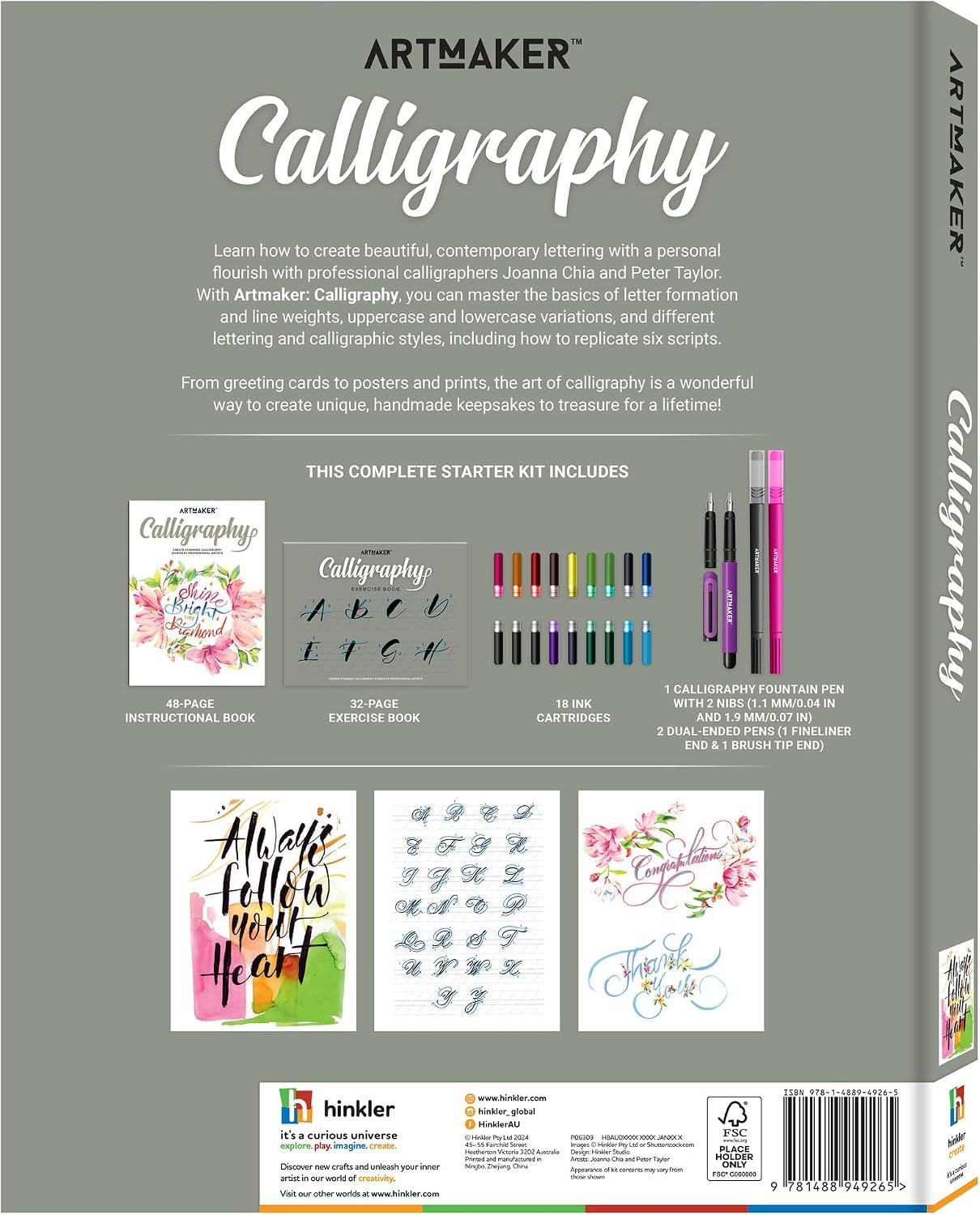 Art Maker: Calligraphy - Complete Starter Kit, Pocket Studio, Instruction Book, Fountain Pen, Dual-Tip Pens, Nibs & Ink Cartridges, Lettering Supplies