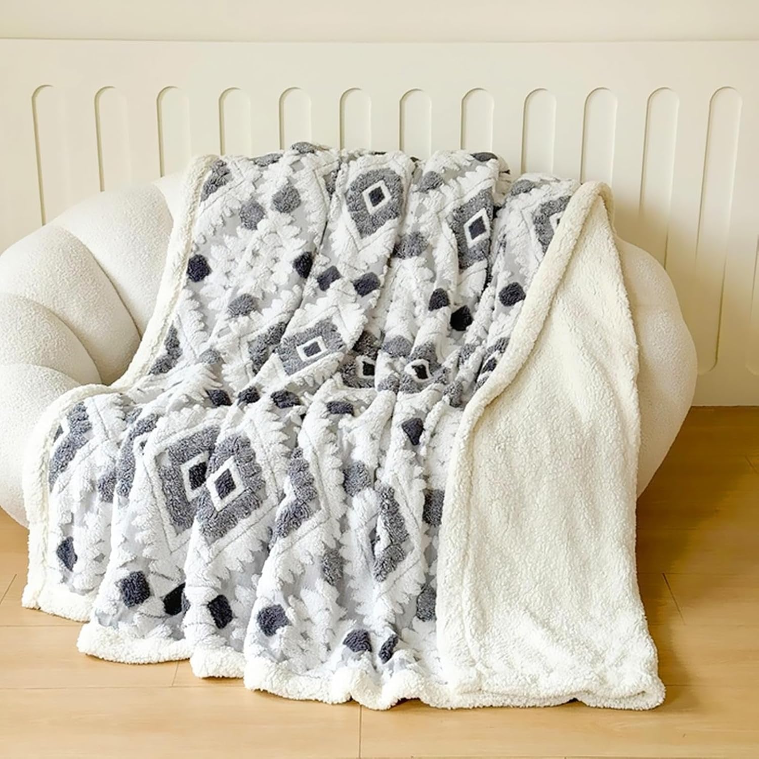 Large Bohemian Bed Blanket 80'' × 90'', Ultra Soft Aztec Bed Blankets for All Season, Cozy, Plush, Bohemian Throw Blanket for Couch/Sofa/Office/Camping, Dark Grey