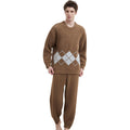 GONGLU Mens Plush Fleece Pajama Set Warm and Cozy Long Sleeve Top and Bottom Nightwear Lounge Set Mens Pjs Sets with Pockets
