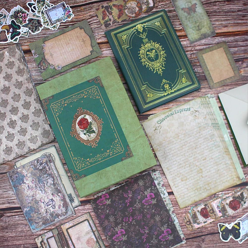 Vintage Scrapbooking Supplies Kit, 185Pcs Junk Journal Kit with Scrapbook Paper Sticker Aesthetic Notebook Scrapbook Kit, Art Craft DIY Gift for Adult Women