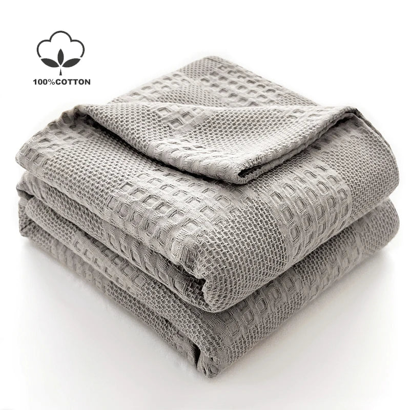 Cotton Throw Blanket Soft Breathable Waffle Blanket for Twin Queen King Bed Decorative Plaid Sofa Blankets Summer Throws