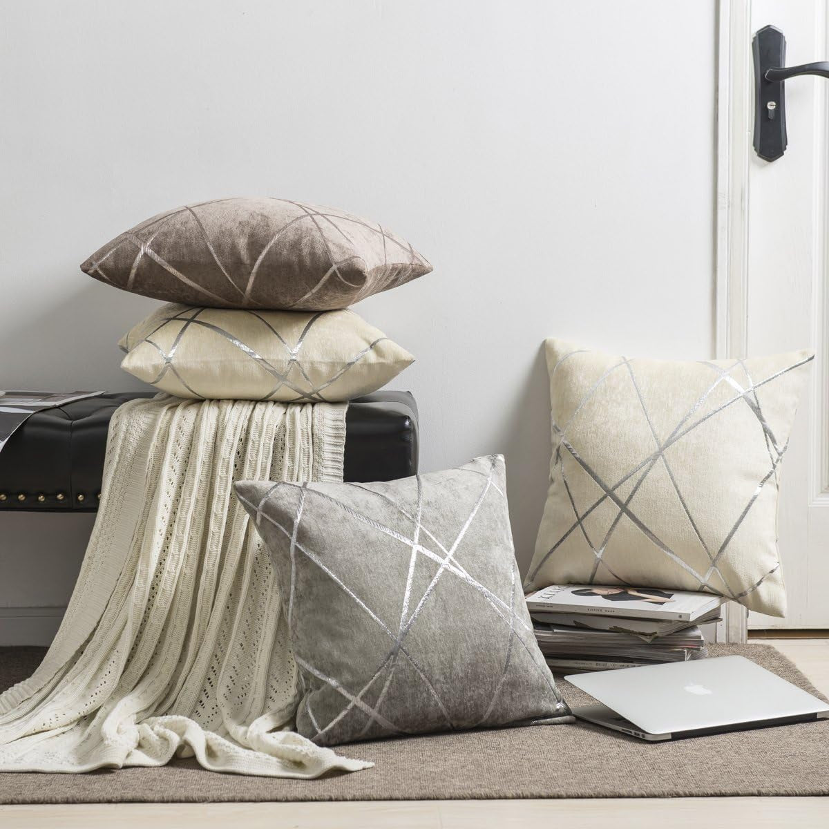 Decorative Couch Pillow Covers 24 X24,Sofa Thick Cushion Pillow Covers,Square Taupe Brown Luxury Pillows 2 Set