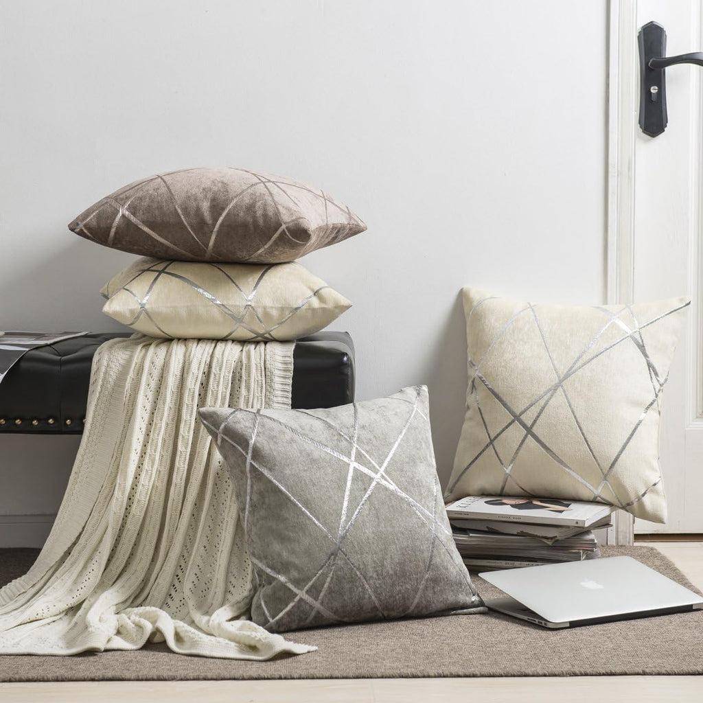 Decorative Couch Pillow Covers 22 X22,Sofa Thick Cushion Pillow Covers,Square Grey Luxury Pillows 2 Set