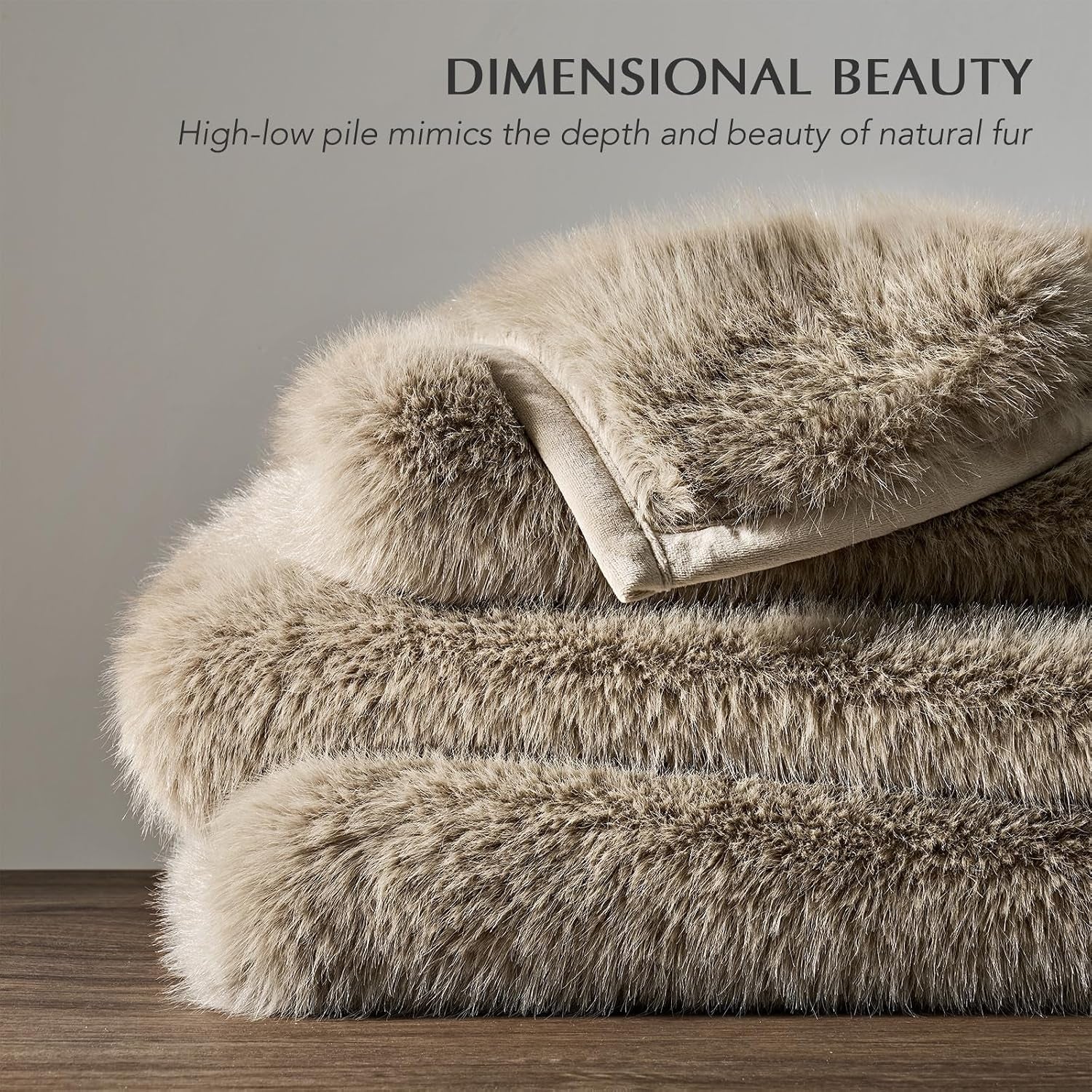 HOME Luxury Faux Fur Throw Blanket, 50"X60", Natural Mink | Fluffy Faux Mink Blanket, Soft Cozy Plush, Thick Warm Winter Throw, Velvety Reverse, 870GSM, for Couch, Bed, Sofa, Chair