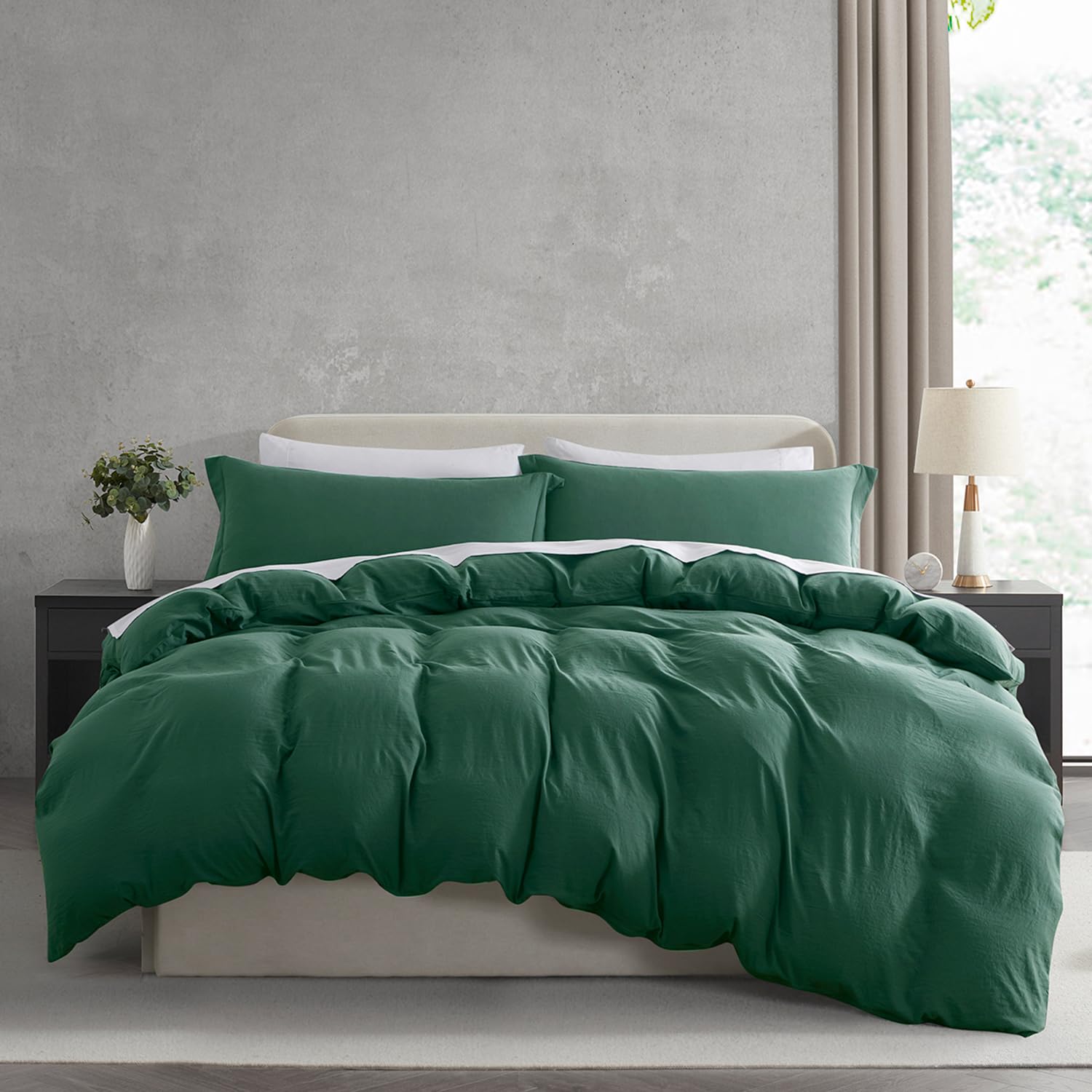 Nestl Dark Green California King Duvet Cover Sets - Soft Prewashed Cal King Duvet Cover 3 Piece with Zipper Closure 1 Duvet Cover 104x98 inches and 2 Pillow Shams