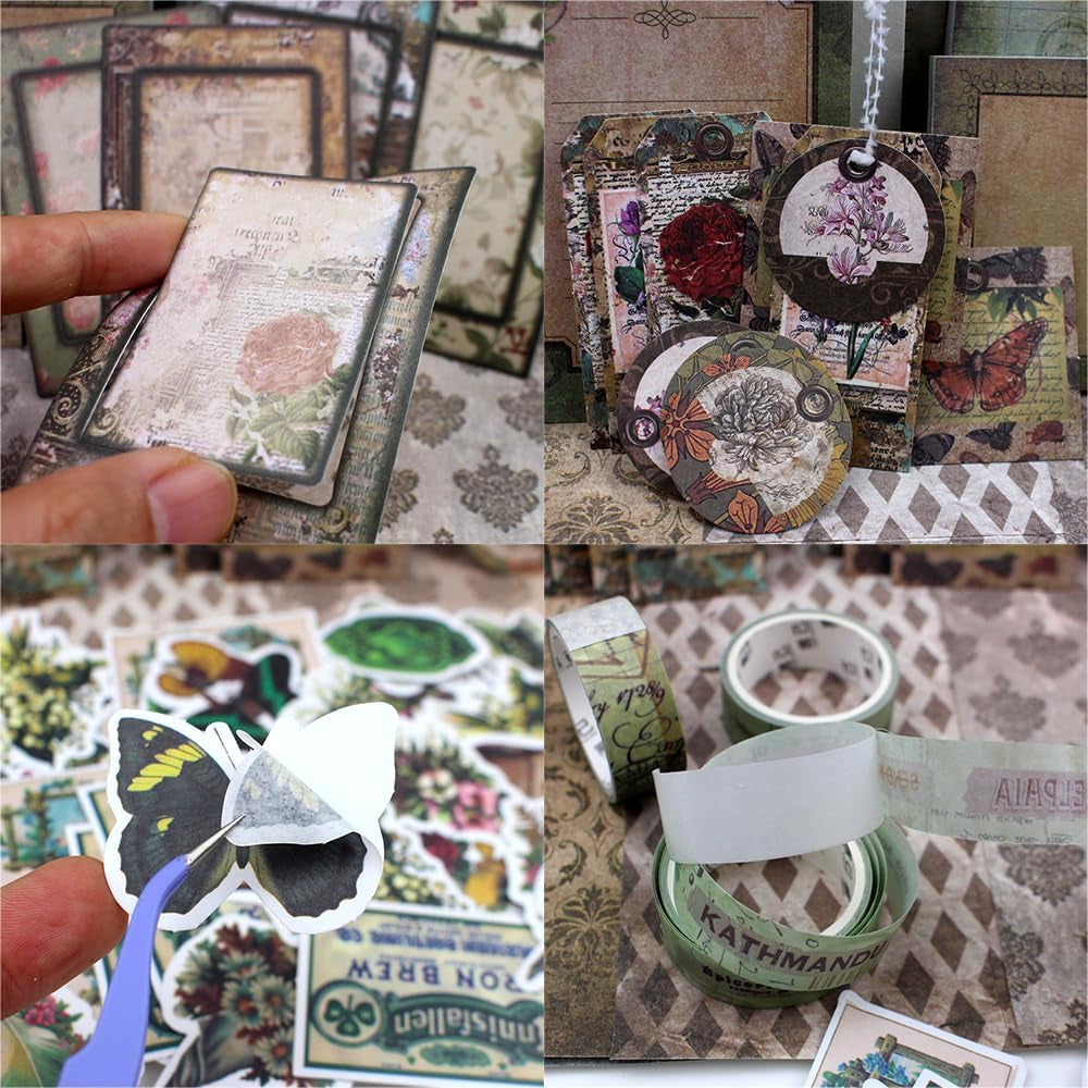 Vintage Scrapbooking Supplies Kit, 185Pcs Junk Journal Kit with Scrapbook Paper Sticker Aesthetic Notebook Scrapbook Kit, Art Craft DIY Gift for Adult Women