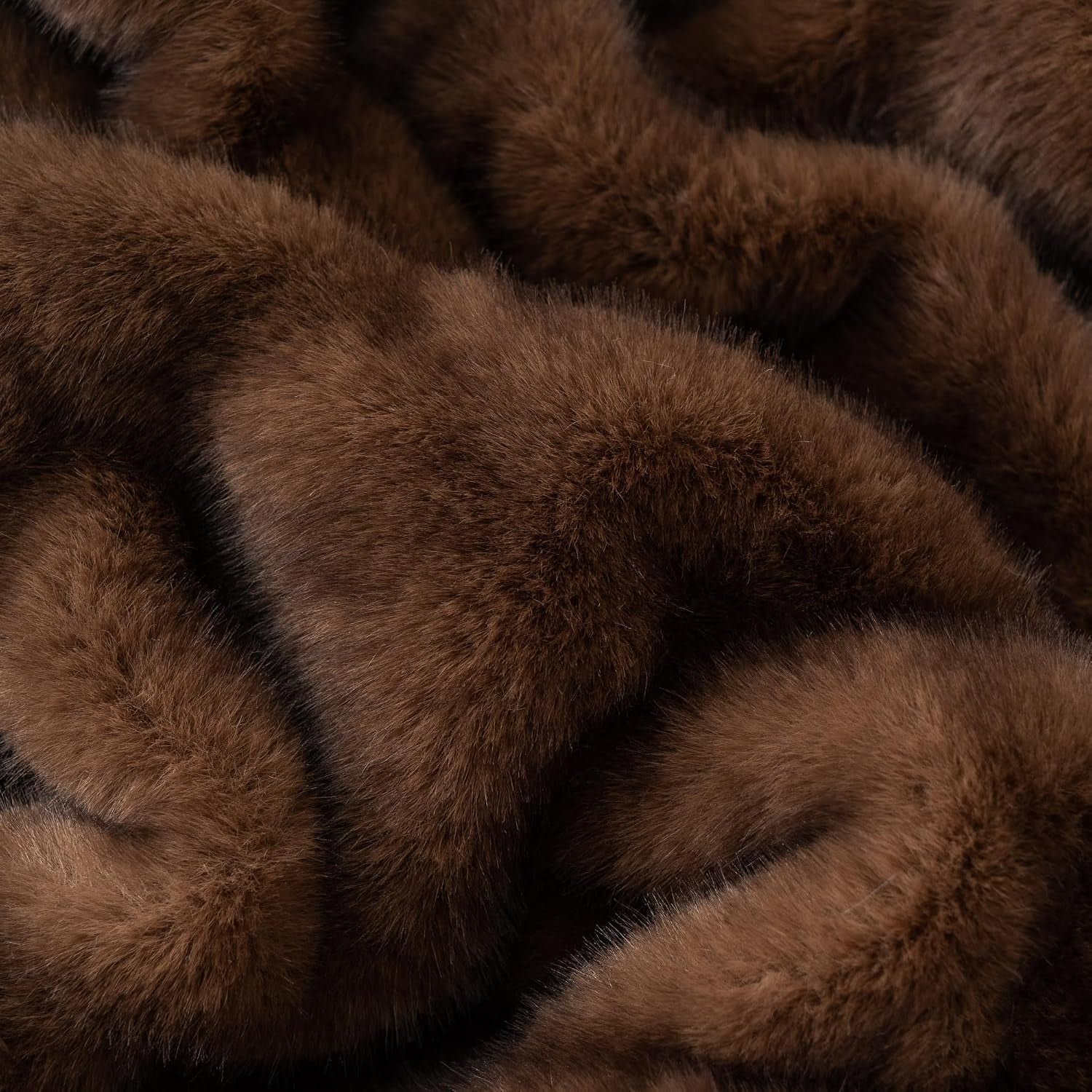 Battilo Chocolate Brown Faux Fur Throw Blanket for Couch, 50"X60" | Luxury Faux Rabbit Fur Blanket with Brown Tip, Soft Cozy Mink Plush Ruched Faux Fur Blanket for Bed, Sofa Living Room