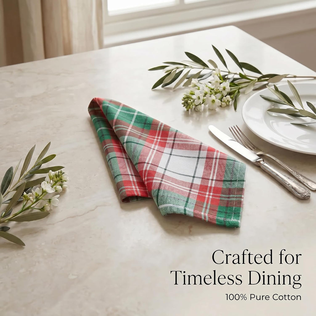 Cloth Napkins 100% Cotton Highly Absorbent Washable Reusable Premium Dinner Napkins Ideal for Gifts for Mothers Day Hotel Farmhouse Parties - Chirstmas Checks (20" X 20", Set of 12)