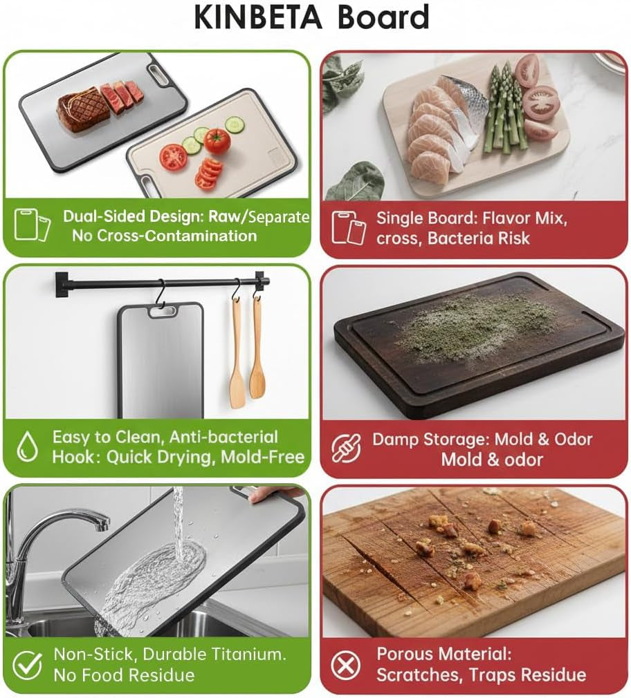 Titanium Cutting Board for Kitchen, Double Sided 2-In-1 Chopping Board with Grinding Area, Food Grade Non Toxic Metal Cutting Board for Meat & Veggies, Easy to Clean, Large Size 16"×11"