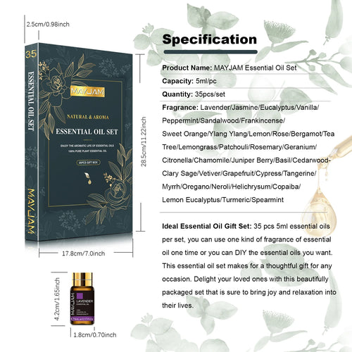35X5Ml Essential Oils Set for Diffusers, Humidifiers, Massages, Aromatherapy, Candle Making, Skin & Hair Care