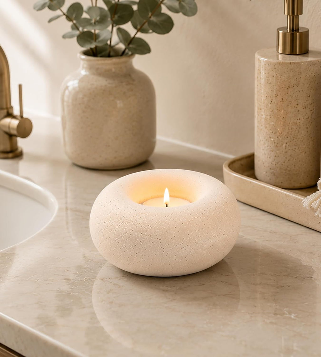 White Ceramic Candle Holder Home Table Decor - Farmhouse Tea Light Holders | Boho Heart Shaped Minimalist Decorative Candle Holder for Coffee Table Centerpiece Wedding Dining Living Roomhouse Decoration