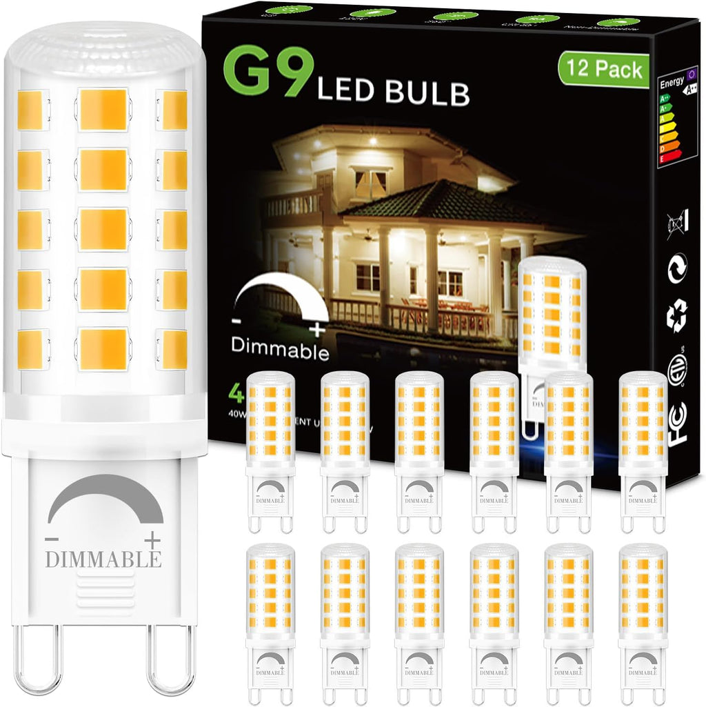 DAYBEETER 12 Pack Dimmable G9 LED Bulb 4W (40 Watt Equivalent), 2700K Soft Warm White, G9 Halogen Bulb T4 G9 Bi-Pin Base Light Bulbs for Chandelier,120V 450LM 360 Beam Angle No-Flicker G9 Bulb