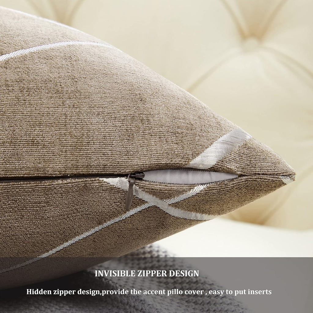 Decorative Couch Pillow Covers 24 X24,Sofa Thick Cushion Pillow Covers,Square Taupe Brown Luxury Pillows 2 Set