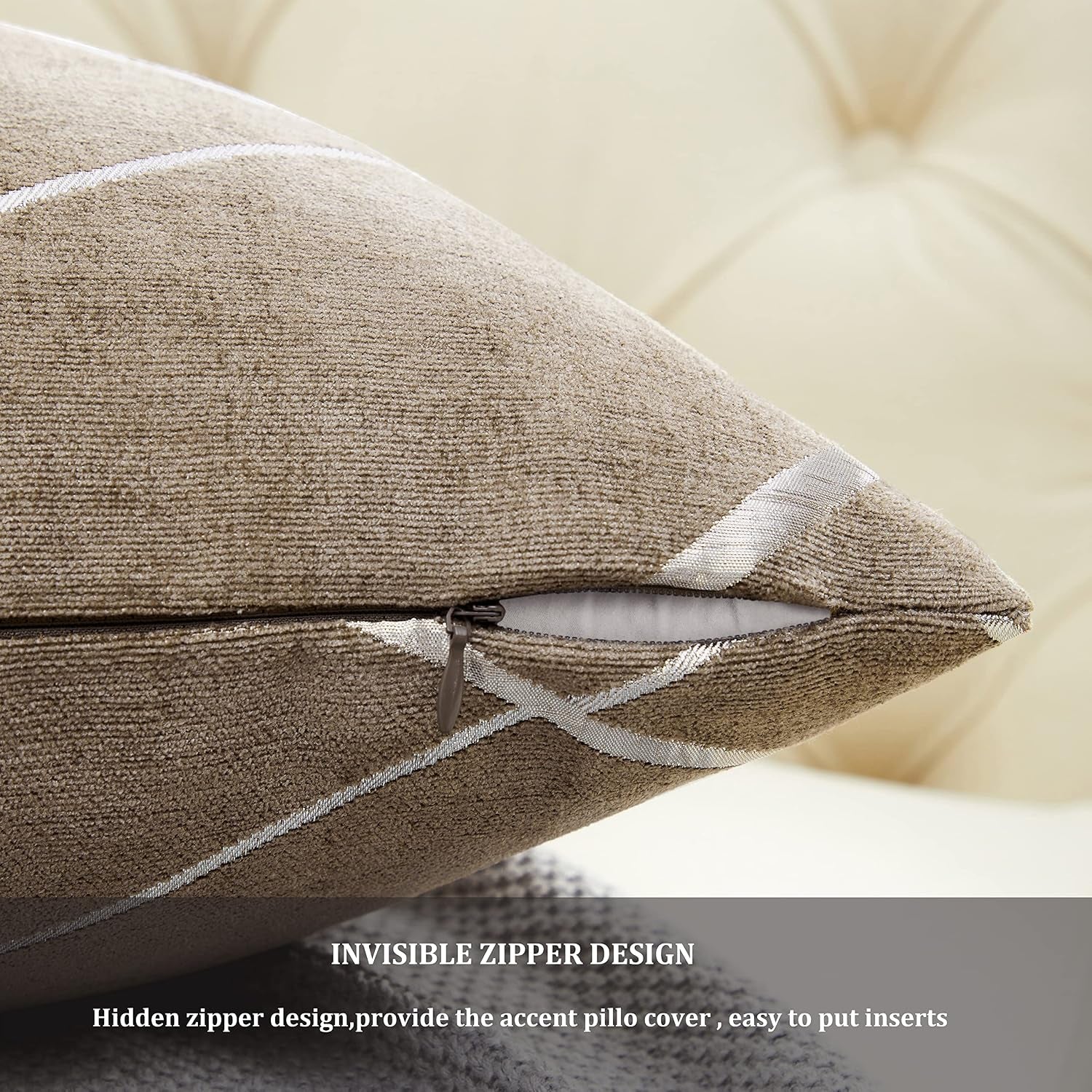 Decorative Couch Pillow Covers 24 X24,Sofa Thick Cushion Pillow Covers,Square Taupe Brown Luxury Pillows 2 Set