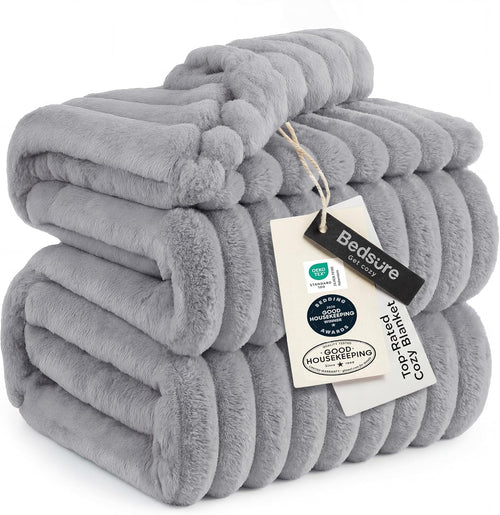 Bedsure Gentlesoft California King Size Blanket for Bed - Cozy Soft Blankets for Women, Cute Large Throws for Girls, Light Grey, 102X96 Inches