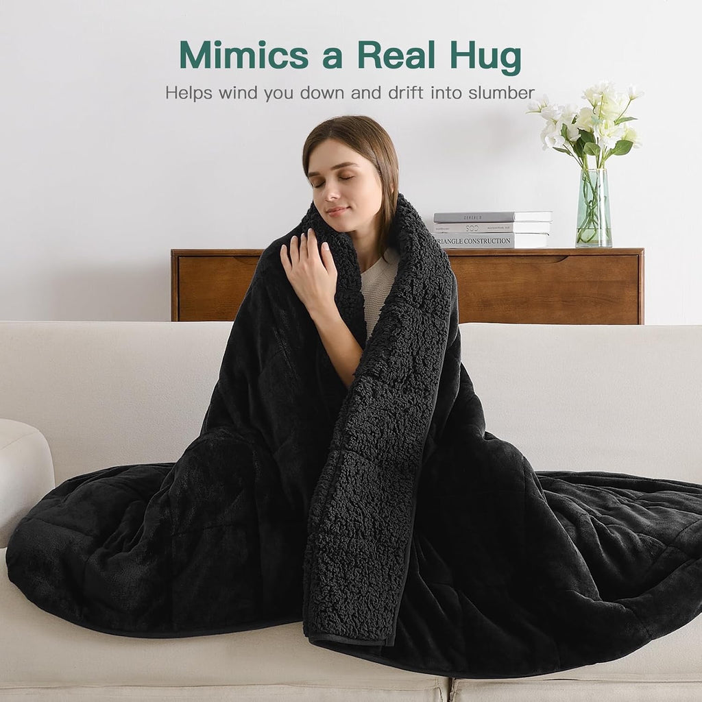 Weighted Blanket for Adults(15 Lbs, 60" X 80"), Queen Size Heavy Blanket Machine Washable, Soft Weighted Blankets for Stress Relief and Sleep Promotion,Black
